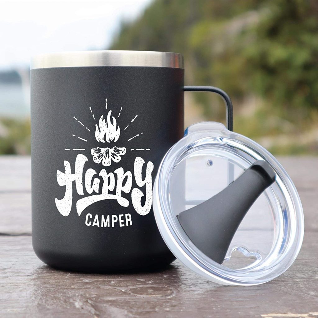 happy camper vacuum sealed mug with lid